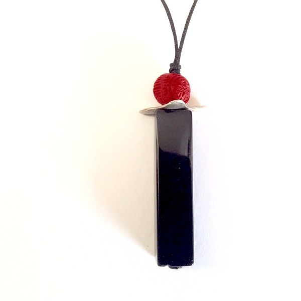 Black and red ~Κολιέ με ημιπολύτιμο λίθο - ημιπολύτιμες πέτρες, ημιπολύτιμες πέτρες, μοναδικό, γυναικεία, δώρο, κολιέ, κορδόνια, δώρα, δωράκι - 4
