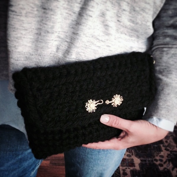 Chic wool clutch - μαλλί, μαλλί, ύφασμα, βραδυνά, επιχρυσωμένα, clutch, βελονάκι - 5