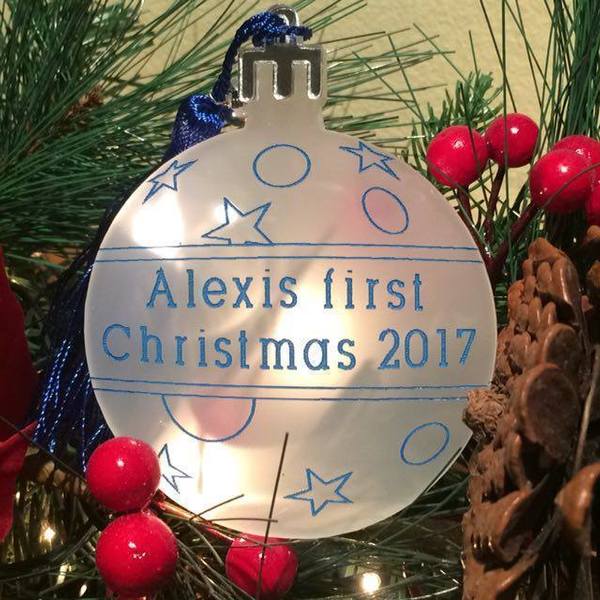 Χριστουγεννιατικη λευκή μπάλα My first Christmas 2017 - γούρι, αγόρι, με φούντες, plexi glass, μπάλες - 4