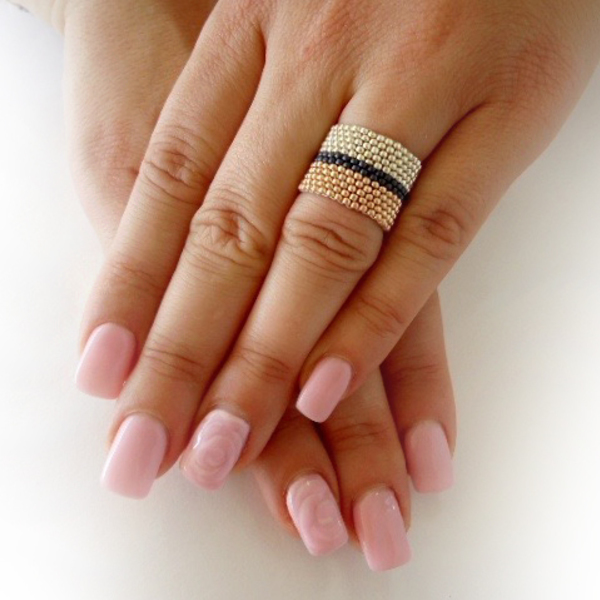 Δαχτυλίδι με χάντρες με ροζ χρυσό και ασημί χρώμα - γυναικεία, δώρο, δαχτυλίδι, κορδόνια, χειροποίητα, χάντρες, minimal, γενέθλια, βεράκια - 2