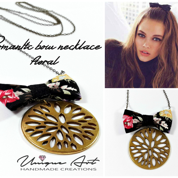 Romantic vintage necklace Floral! - ύφασμα, ύφασμα, βαμβάκι, φιόγκος, chic, fashion, vintage, γυναικεία, μακρύ, κύκλος, κορίτσι, δώρο, λουλούδια, μέταλλο, κολιέ, χειροποίητα, για όλες τις ώρες, romantic, μακριά, δωράκι, είδη δώρου, στυλ φιόγκος, δώρα για γυναίκες - 2
