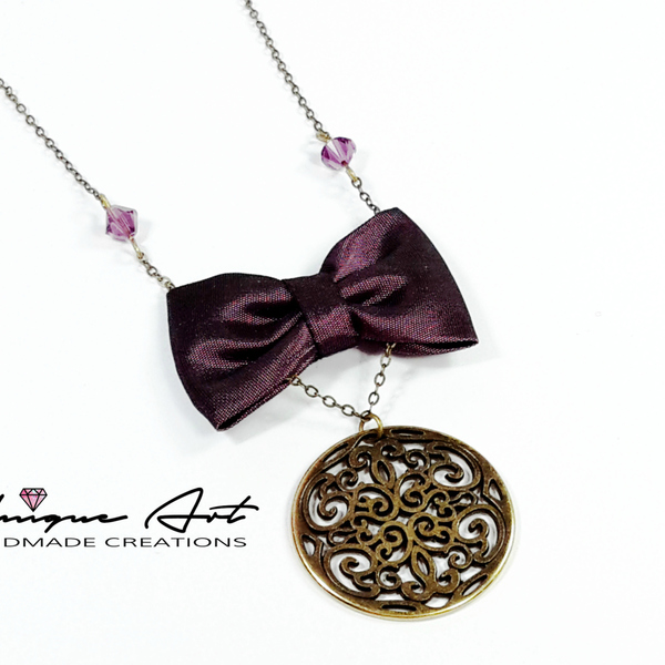 Romantic vintage necklace Dark Purple - μετάξι, ύφασμα, αλυσίδες, φιόγκος, chic, fashion, vintage, ιδιαίτερο, μοναδικό, γυναικεία, μακρύ, κορίτσι, δώρο, κολιέ, χειροποίητα, για όλες τις ώρες, romantic, μακριά, δωράκι, είδη δώρου, στυλ φιόγκος - 2