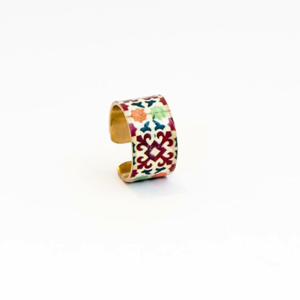 Barcelona collection ring, δαχτυλίδι απο ορείχαλκο επιχρυσωμένο με πολύχρωμα μοτίβα από βαρκελωνέζικα πλακάκια - handmade, fashion, επιχρυσωμένα, ορείχαλκος, σμάλτος, χειροποίητα, ethnic