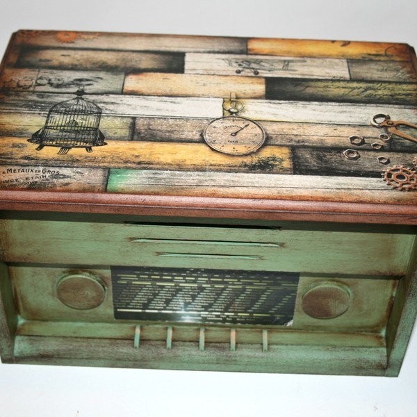 Ράδιο Ξύλινο κουτί με vintage διακόσμηση - δώρα γάμου