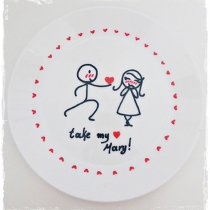 NEW!!!Σετ πιάτο και κούπα "...take my heart!" - ιδιαίτερο, πρωτότυπο, χειροποίητα, πορσελάνη, δωράκι, σε αγαπώ, personalised, ερωτευμένοι - 2