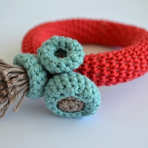 Πλεκτό κόκκινο βραχιόλι - βαμβάκι, ιδιαίτερο, πλεκτό, crochet, βελονάκι, βραχιόλι, casual - 2
