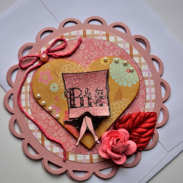 Kάρτα "On the Pink" - κύκλος, καρδιά, κορίτσι, χαρτί, δώρο, λουλούδια, κορδόνια, δωράκι, είδη δώρου, λουλούδι, πέρλες, γενική χρήση
