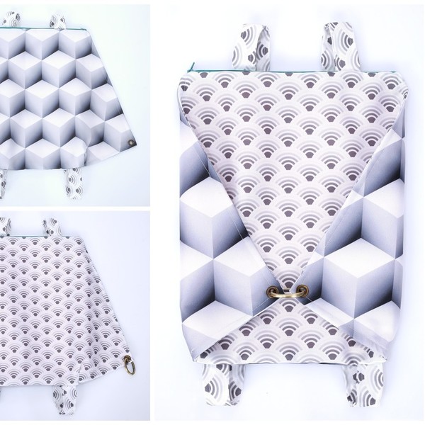 DIAMOND GEOMETRY-υφασμάτινη τσάντα πλάτης διπλής όψης - statement, ύφασμα, ύφασμα, fashion, μοναδικό, μοντέρνο, διπλής όψης, σακίδια πλάτης, κορδόνια, γεωμετρικά σχέδια, χειροποίητα - 4