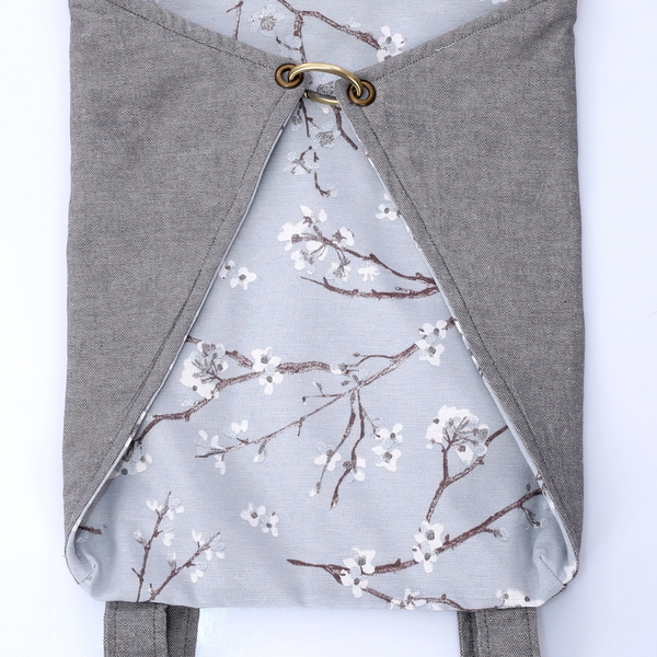 DIAMOND ALMONDTREE -υφασμάτινη τσάντα πλάτης διπλής όψης - statement, ύφασμα, ύφασμα, μονόχρωμες, fashion, μοναδικό, μοντέρνο, διπλής όψης, λουλούδια, σακίδια πλάτης, κορδόνια, χειροποίητα