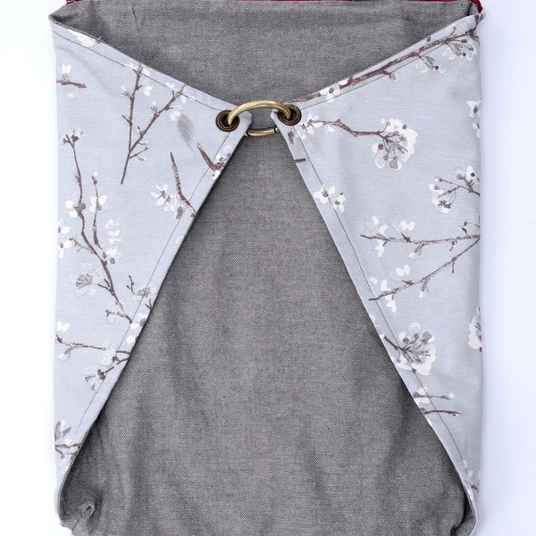 DIAMOND ALMONDTREE -υφασμάτινη τσάντα πλάτης διπλής όψης - statement, ύφασμα, ύφασμα, μονόχρωμες, fashion, μοναδικό, μοντέρνο, διπλής όψης, λουλούδια, σακίδια πλάτης, κορδόνια, χειροποίητα - 2