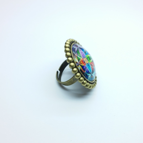 Χειροποίητο δαχτυλίδι με υγρό γυαλί - γυαλί, δαχτυλίδι, δαχτυλίδια, μπρούντζος - 2