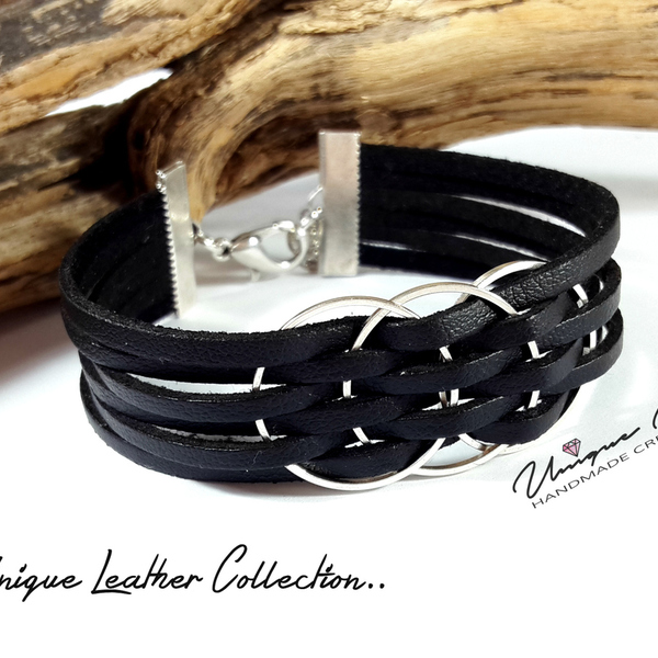 3Circles Leather Bracelet! - δέρμα, δέρμα, ασήμι, ιδιαίτερο, γυναικεία, πρωτότυπο, χειροποίητα, εντυπωσιακό, ξεχωριστό, unique - 2