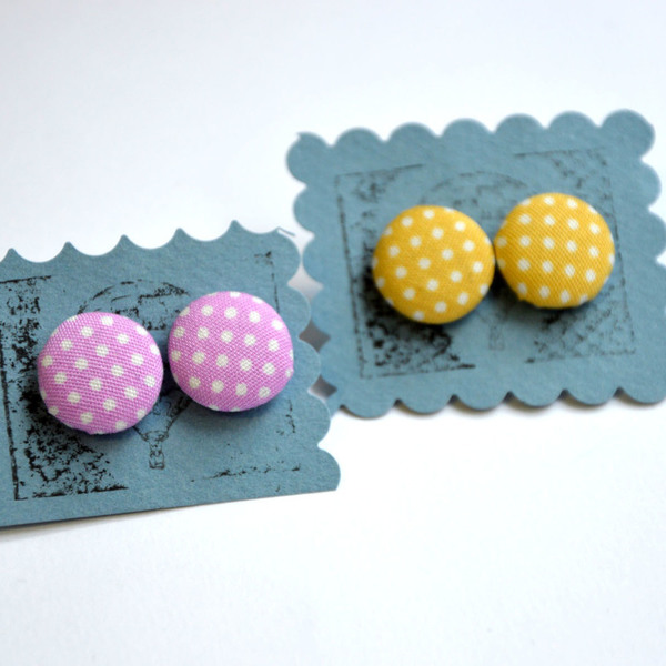 Cute buttons earrings - βαμβάκι, vintage, ιδιαίτερο, πουά, σκουλαρίκια, χειροποίητα, δωράκι, αξεσουάρ, must αξεσουάρ, φθηνά