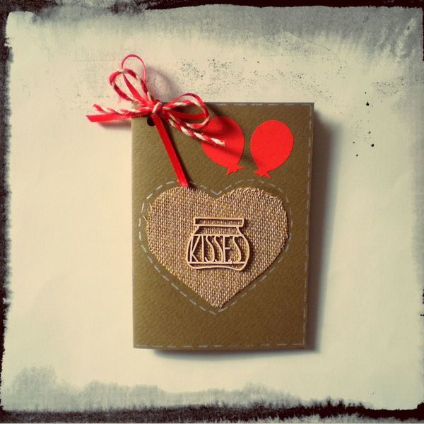 Valentine's Day Card - κορδέλα, ξύλο, χαρτί, ψάθα, χειροποίητα - 2