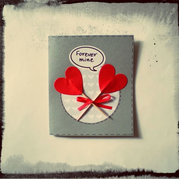 Valentine's Day Card - κορδέλα, ξύλο, χαρτί, χειροποίητα - 2