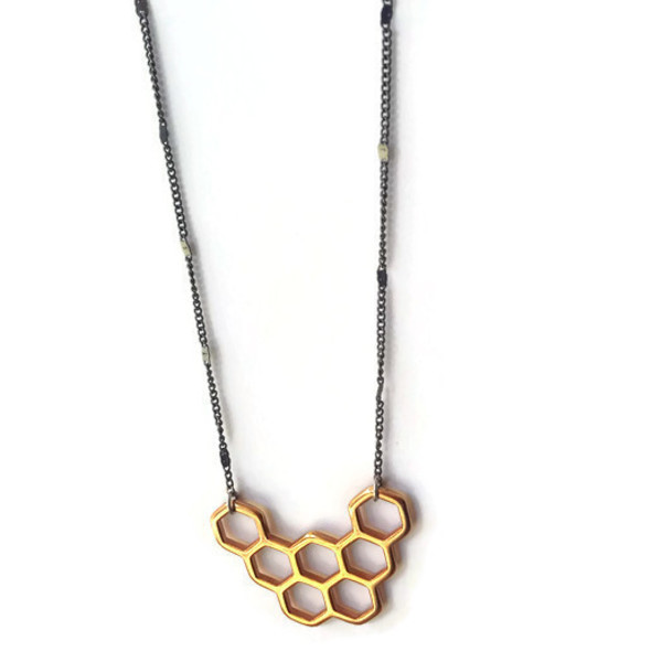 Gold plated honeycomb - statement, επιχρυσωμένα, elegant, all day, minimal, layering, δώρα για γυναίκες - 2