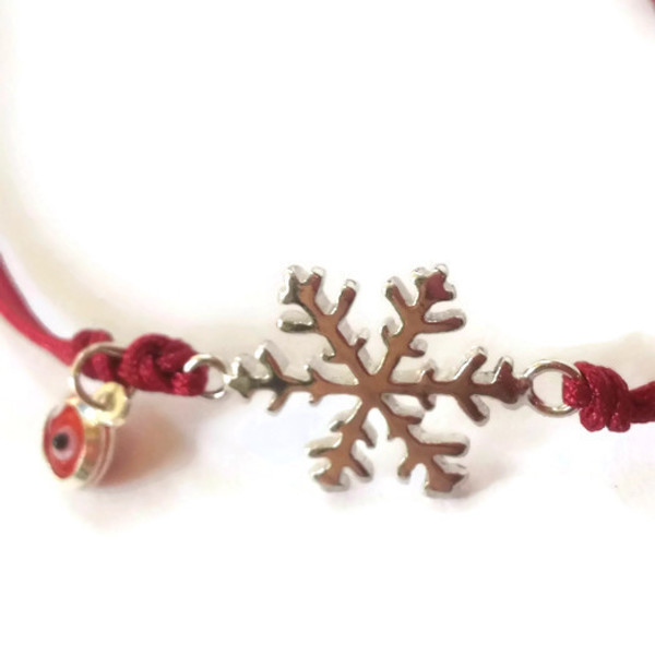 Snowflake bracelet - ασήμι 925, κορδόνια, elegant, all day, must αξεσουάρ, birthday, casual - 2