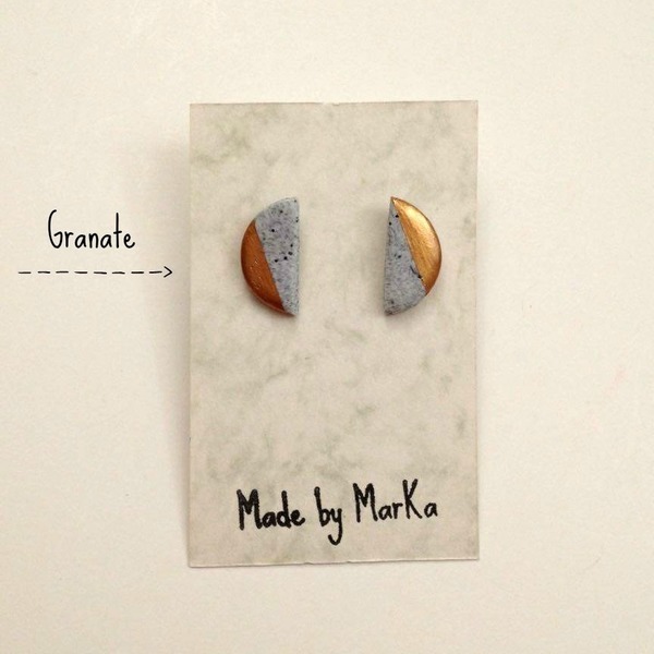 Half moon polymer clay earrings - statement, chic, handmade, πηλός, γεωμετρικά σχέδια, χειροποίητα, minimal, φθηνά - 4