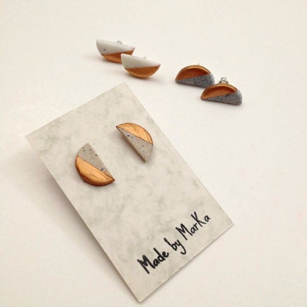 Half moon polymer clay earrings - statement, chic, handmade, πηλός, γεωμετρικά σχέδια, χειροποίητα, minimal, φθηνά