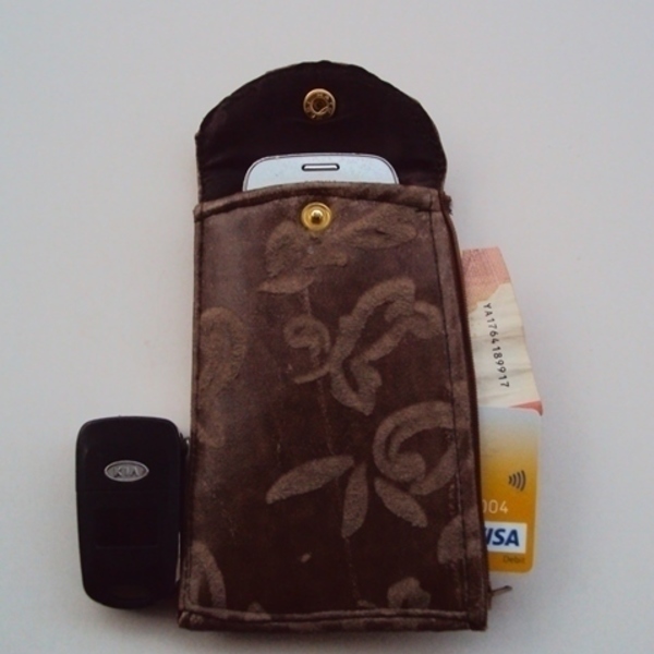 Καφέ πορτοφόλι κινητό & κάρτα από δερματίνη - δέρμα, δέρμα, σατέν, γυναικεία, ανδρικά, πορτοφολάκι, unisex - 4