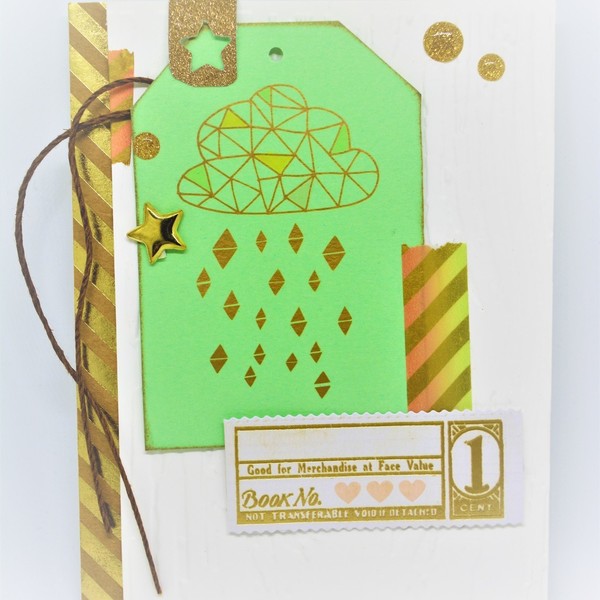 Κάρτα "Χρυσαφένιο Συννεφάκι" - χαρτί, δώρο, κορδόνια, δώρα για βάπτιση, γενέθλια, γενική χρήση