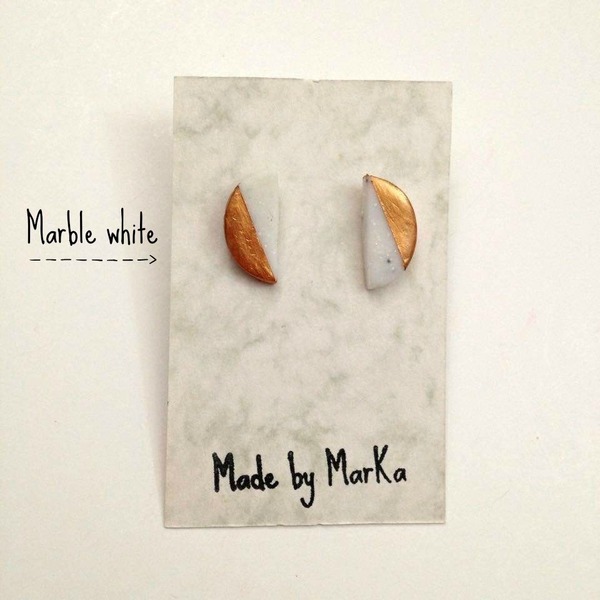 Half moon polymer clay earrings - statement, chic, handmade, πηλός, γεωμετρικά σχέδια, χειροποίητα, minimal, φθηνά - 3