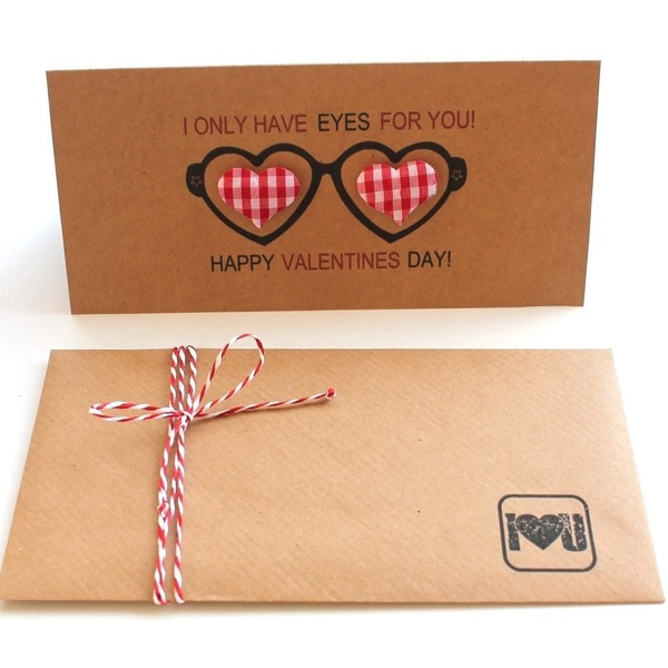 Κάρτα γυαλιά με καρδούλες - ύφασμα, φάκελοι, καρδιά, χαρτί, αγάπη, κορδόνια - 3