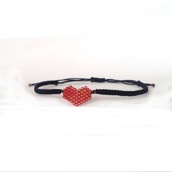 Heart bracelet, βραχιόλι καρδιά κόκκινη - chic, handmade, μοναδικό, μοντέρνο, καρδιά, δώρο, βραχιόλι, κορδόνια, χειροποίητα, χάντρες, miyuki delica, δώρα για γυναίκες - 2