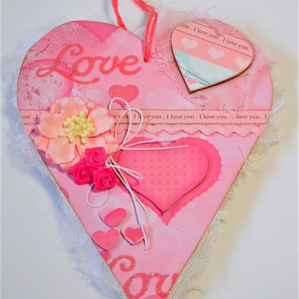 Ξύλινη καρδιά τοίχου - διακοσμητικό, ξύλο, καρδιά, χαρτί, λουλούδια, αγάπη, τοίχου - 5