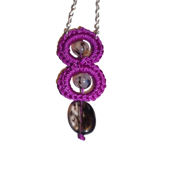 Purple bubbles Μίνιμαλ μακρύ κολιέ - ημιπολύτιμες πέτρες, γυναικεία, αλπακάς, βελονάκι, κολιέ, χειροποίητα, minimal