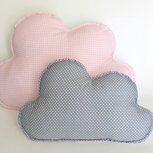 Mαξιλάρι ροζ-καρό σύννεφο - βαμβάκι, κορίτσι, καρό, Black Friday, για παιδιά, μαξιλάρια - 3