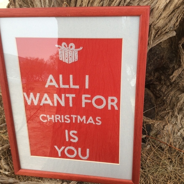 All I Want for Christmas, Χριστουγεννιάτικο κάδρο κεντημένο - ύφασμα, ύφασμα, κεντητά, ξύλο, πίνακες & κάδρα, αγάπη, χειροποίητα, για όλες τις ώρες, χριστουγεννιάτικο - 3