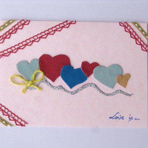 Hearts...χειροποίητη κάρτα με βελούδινες καρδιές! - καρδιά, αγάπη, βελούδο, δωράκι