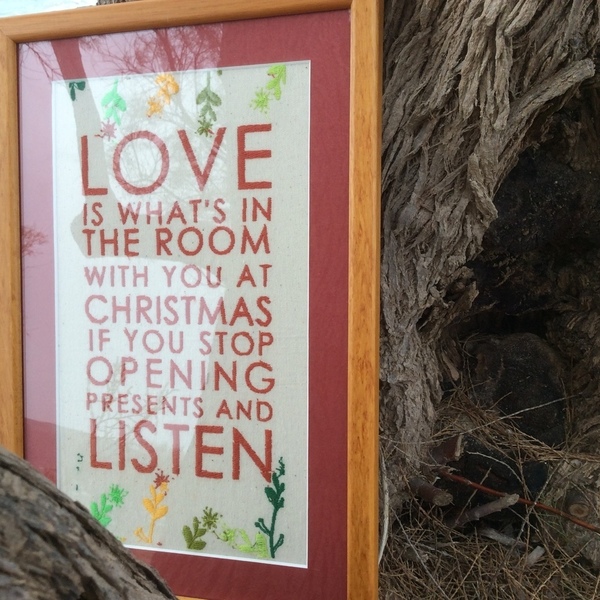 Love is..Κάδρο με κέντημα! - ύφασμα, ξύλο, πίνακες & κάδρα, διακόσμηση, αγάπη, κορδόνια, δωμάτιο, δωράκι, χριστουγεννιάτικο