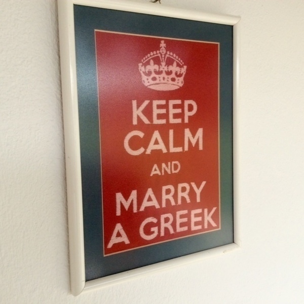 Keep Calm and Merry a Greek..Κάδρο με κέντημα! - ύφασμα, διακοσμητικό, ξύλο, πίνακες & κάδρα, κορδόνια, δώρα γάμου, δωράκι, σε αγαπώ, ερωτευμένοι