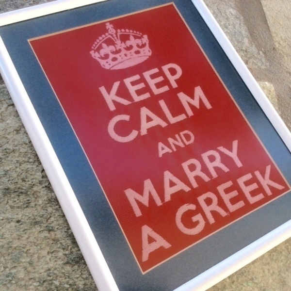 Keep Calm and Merry a Greek..Κάδρο με κέντημα! - ύφασμα, διακοσμητικό, ξύλο, πίνακες & κάδρα, κορδόνια, δώρα γάμου, δωράκι, σε αγαπώ, ερωτευμένοι - 3