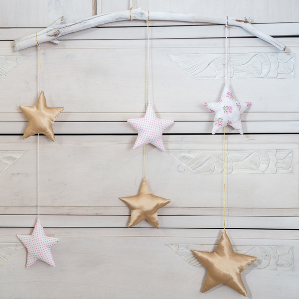 Διακοσμητικό τοίχου ή οροφής με αστέρια σε ροζ και χρυσό - κορίτσι, αστέρι, γιρλάντες, δώρα για βάπτιση, μόμπιλε, παιδικό δωμάτιο - 2