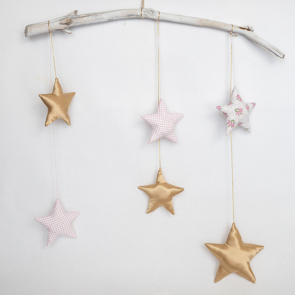 Διακοσμητικό τοίχου ή οροφής με αστέρια σε ροζ και χρυσό - κορίτσι, αστέρι, γιρλάντες, δώρα για βάπτιση, μόμπιλε, παιδικό δωμάτιο - 4
