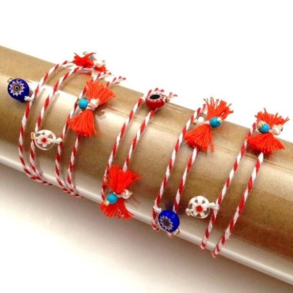 Flower March bracelet - statement, βαμβάκι, φιόγκος, handmade, γυαλί, μαργαριτάρι, γυναικεία, χαολίτης, ανοιξιάτικο, μάρτης, κορδόνια, χειροποίητα, μάτι, λουλούδι - 4