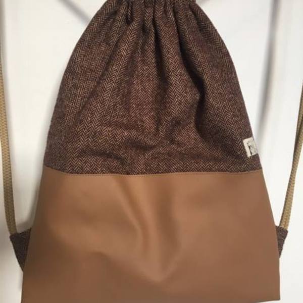 Τσάντα backpack - μαλλί, ύφασμα, πλάτης, σακίδια πλάτης, τσάντα, κορδόνια, δερματίνη