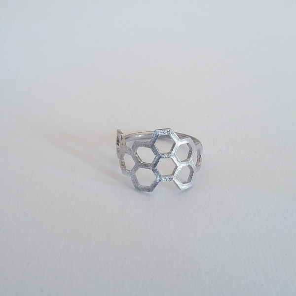 Honeycomb ring-Ασημένιο Δαχτυλίδι Κηρήθρα - επιχρυσωμένα, επιχρυσωμένα, ασήμι 925, σμάλτος, γεωμετρικά σχέδια, χειροποίητα, minimal, ασημένια, μεγάλα - 2