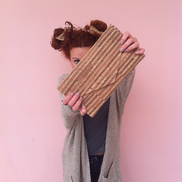 Φάκελος Φελλός "Brown Cork Stripes" - βαμβάκι, μοναδικό, μοντέρνο, γυναικεία, φάκελοι, τσάντα, χειροποίητα, boho, φελλός, χειρός, βραδινές, μικρές, φθηνές - 2