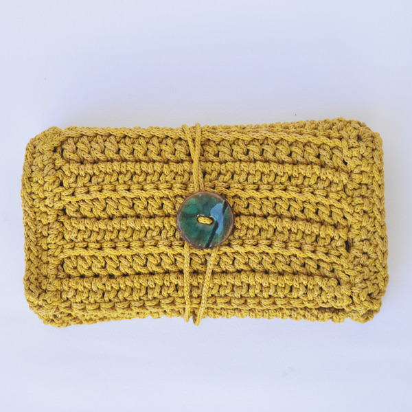 Πλεκτή καπνοθήκη κίτρινη - πλεκτό, crochet, χειροποίητα, κουμπί, καπνοθήκες - 5