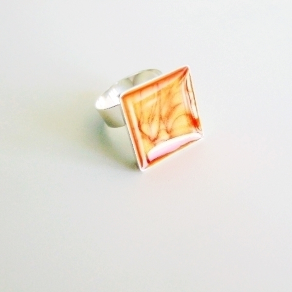 Δαχτυλίδι ''Peach'' - handmade, γυαλί, ανοιξιάτικο, επάργυρα, ακρυλικό, δαχτυλίδι, χειροποίητα