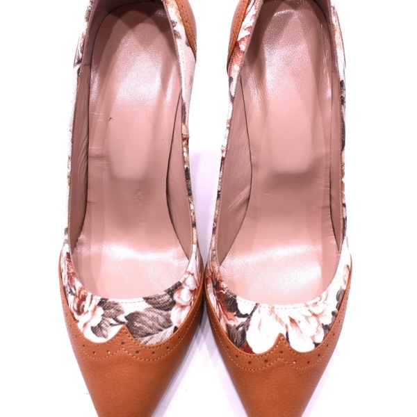 OXFORD PEONY HEELS - δέρμα, δέρμα, ύφασμα, χειροποίητα, φλοράλ - 3