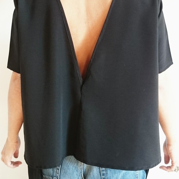 Μαύρο Jijibobo μπλουζάκι με δέσιμο στη μέση - βαμβάκι - 4