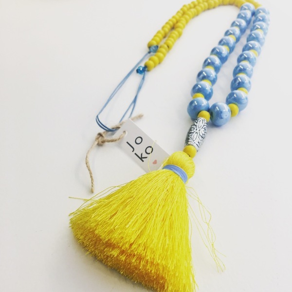 Yellow boho necklace - ημιπολύτιμες πέτρες, μακρύ, κολιέ, γυάλινες, boho
