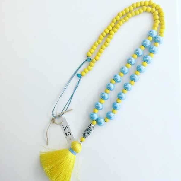 Yellow boho necklace - ημιπολύτιμες πέτρες, μακρύ, κολιέ, γυάλινες, boho - 2