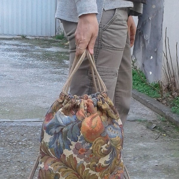 Backpack με λουλούδια από μπροκάρ ύφασμα - βαμβάκι, λουλούδια, σακίδια πλάτης, κορδόνια - 4