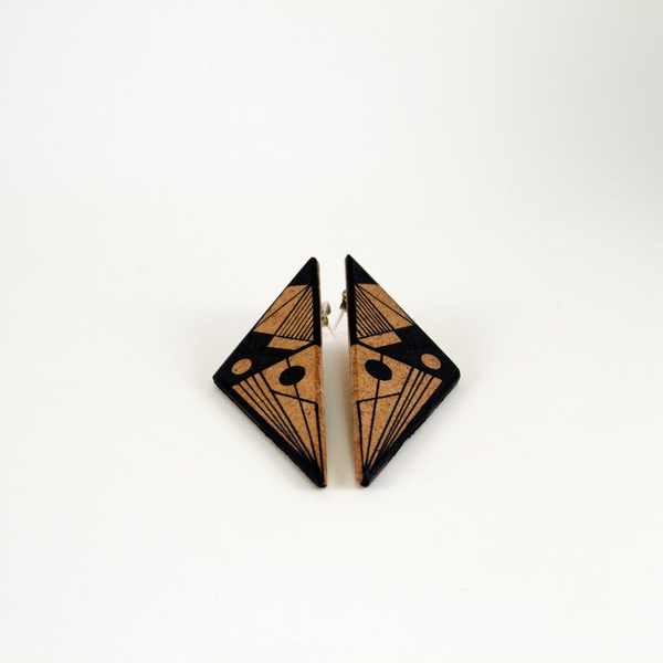 Ξύλινα σκουλαρίκια με γεωμετρικό μοτίβο "Come by here" - ξύλο, σκουλαρίκια, γεωμετρικά σχέδια, minimal - 2